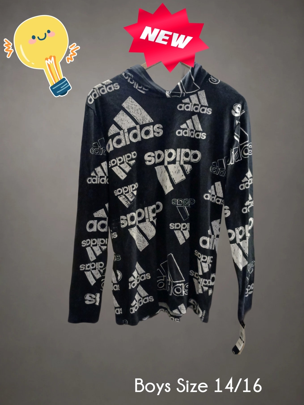 adidas Black Hoodie with White Allover Logos